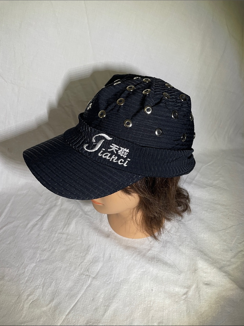 Black Eyelet Embellished Women's Cap with Embroidered Logo